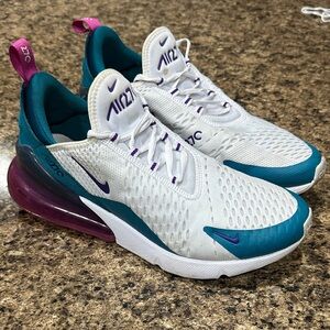 Nike Air Max 270 White and Teal with Purple Accents